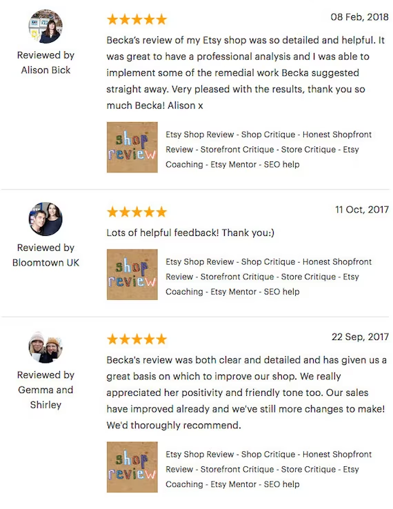 Specific Etsy Reviews